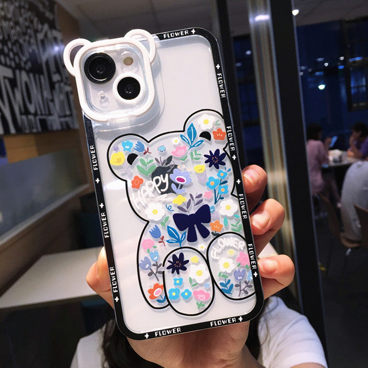 Cute Cartoon Bear Flower Holder Case For iPhone - Expressify